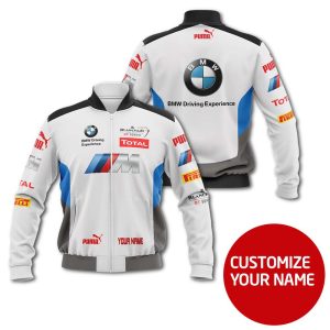 Personalized Bmw Driving Experience Total White Custom Bomber Jacket Bmw Bomber Jacket