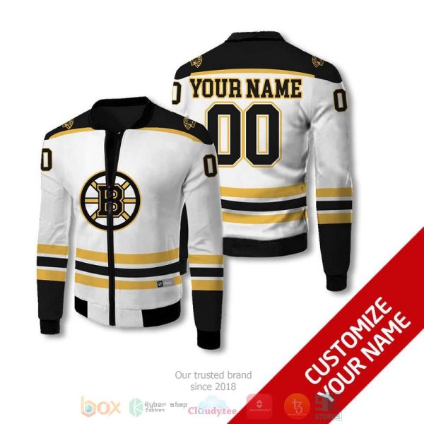 Personalized Boston Bruins Nhl White Black Custom Bomber Jacket Boston Bruins Bomber Jacket