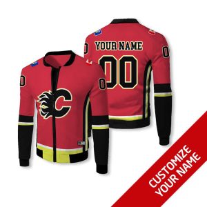 Personalized Calgary Flames Nhl Red Custom Bomber Jacket Calgary Flames Bomber Jacket