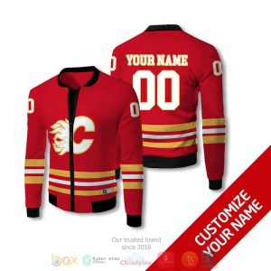 Personalized Calgary Flames Nhl Red Yellow Custom Bomber Jacket 2 Calgary Flames Bomber Jacket