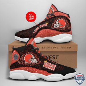 Personalized Cleveland Browns Glitter Air Jordan 13 Shoes Cleveland Browns Air Jordan 13 Shoes