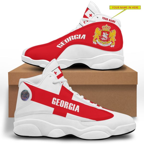 Personalized Coat Of Arms Of Georgia White Red Custom Air Jordan 13 Shoes Georgia State Air Jordan 13 Shoes