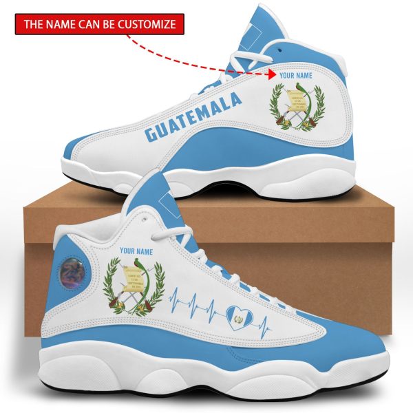 Personalized Coat Of Arms Of Guatemala White Blue Custom Air Jordan 13 Shoes Coat Of Arms Air Jordan 13 Shoes