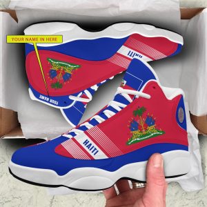 Personalized Coat Of Arms Of Haiti Red Blue Custom Air Jordan 13 Shoes Coat Of Arms Air Jordan 13 Shoes