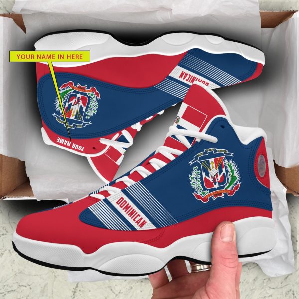 Personalized Coat Of Arms Of The Dominican Republic Red Blue Custom Air Jordan 13 Shoes Coat Of Arms Air Jordan 13 Shoes