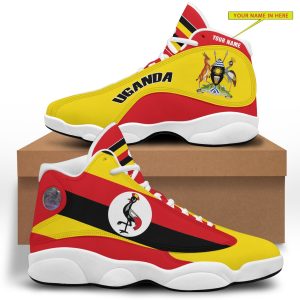 Personalized Coat Of Arms Of Uganda Yellow Red Custom Air Jordan 13 Shoes Coat Of Arms Air Jordan 13 Shoes