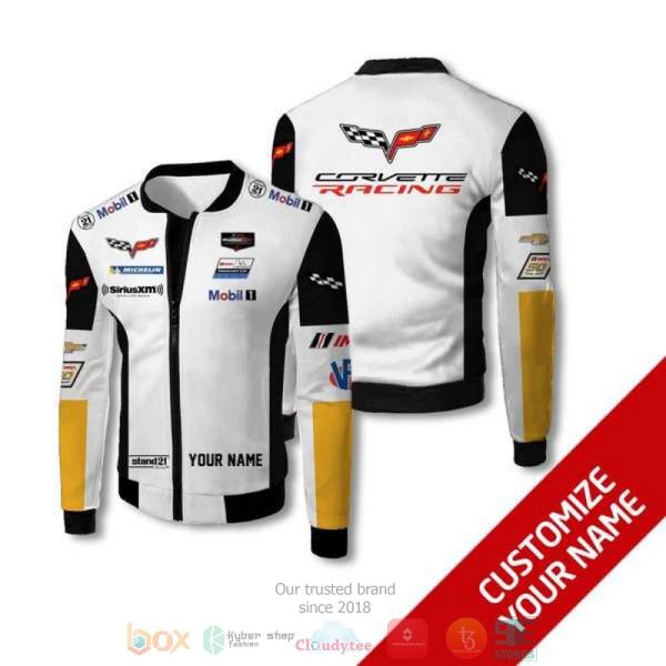 Personalized Corvette Racing Mobill1 White Custom Bomber Jacket Racing Bomber Jacket