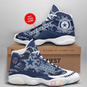 Personalized Dallas Cowboys Nfl Team Custom Blue Camo Air Jordan 13 Shoes Dallas Cowboys Air Jordan 13 Shoes
