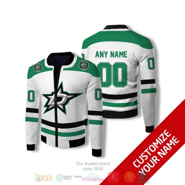 Personalized Dallas Stars Nhl White Green Custom Bomber Jacket Dallas Stars Bomber Jacket