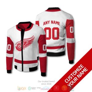Personalized Detroit Red Wings Nhl White Red Custom Bomber Jacket Detroit Red Wings Bomber Jacket