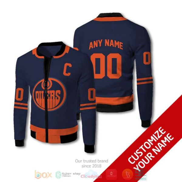 Personalized Edmonton Oilers Nhl Custom Dark Blue Orange Bomber Jacket Edmonton Oilers Bomber Jacket