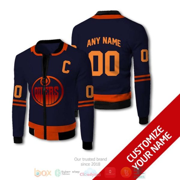 Personalized Edmonton Oilers Nhl Dark Blue Orange Custom Bomber Jacket Edmonton Oilers Bomber Jacket