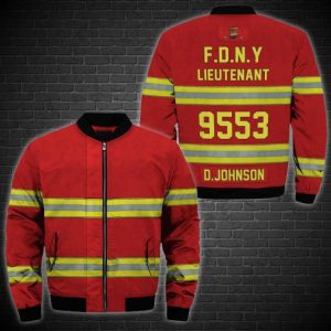 Personalized Firefighter Red Custom 3D Bomber Jacket Firefighter Bomber Jacket