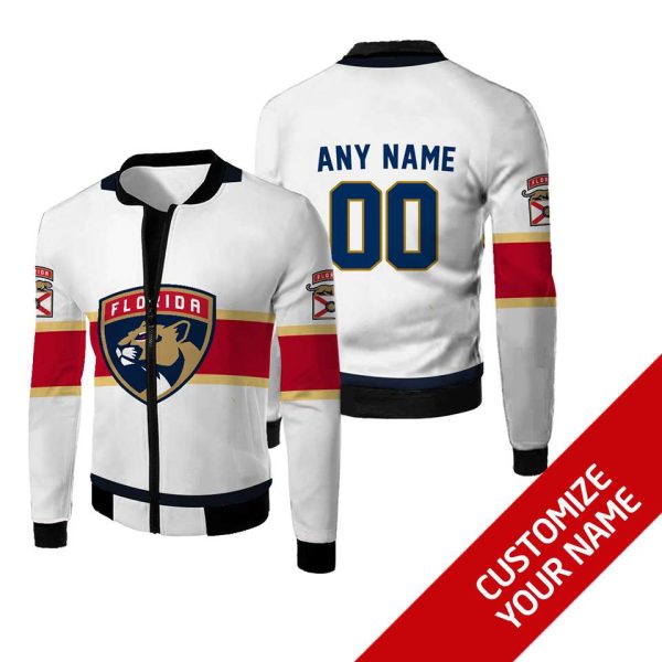 Personalized Florida Panthers Nhl White Custom Bomber Jacket Florida Panthers Bomber Jacket