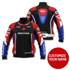 Personalized Honda Moto Speeds Black Custom Bomber Jacket Honda Bomber Jacket