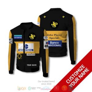 Personalized John Player Specical Banco Nacional Black Yellow Custom Bomber Jacket Personalized Bomber Jacket