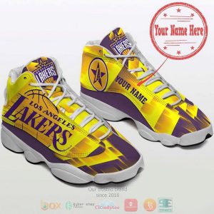 Personalized Kobe Bryant Los Angeles Lakers Nba Logo Custom Yellow Air Jordan 13 Shoes Los Angeles Lakers Air Jordan 13 Shoes