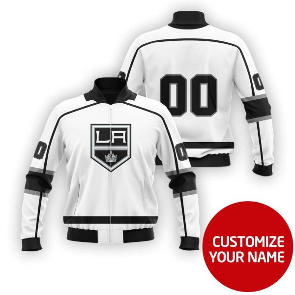 Personalized Los Angeles Kings Nhl White Black Custom Bomber Jacket Los Angeles Kings Bomber Jacket