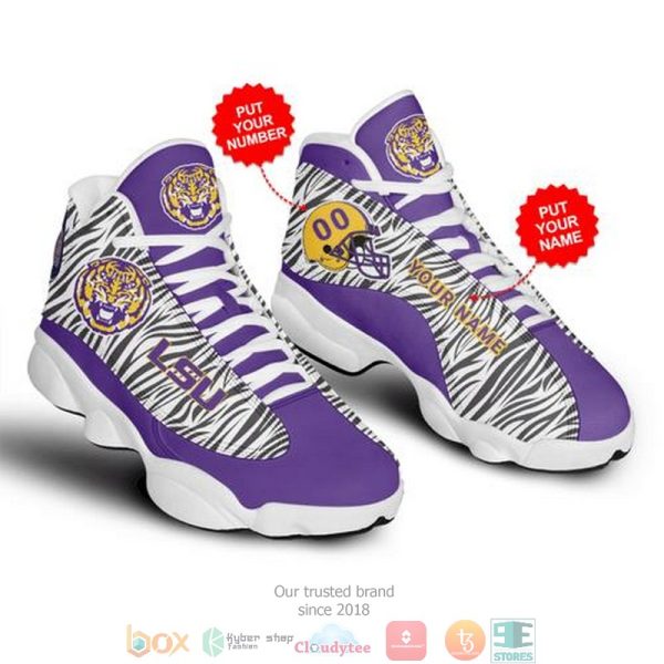Personalized Lsu Tigers And Lady Tigers Ncaaf Teams Football Big Logo 33 Air Jordan 13 Sneaker Shoes Lsu Tigers Air Jordan 13 Shoes
