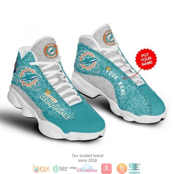 Personalized Miami Dolphins Football Nfl 18 Big Logo Air Jordan 13 Sneaker Shoes Miami Dolphins Air Jordan 13 Shoes