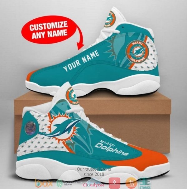 Personalized Miami Dolphins Nfl Big Logo Air Jordan 13 Sneaker Shoes Miami Dolphins Air Jordan 13 Shoes