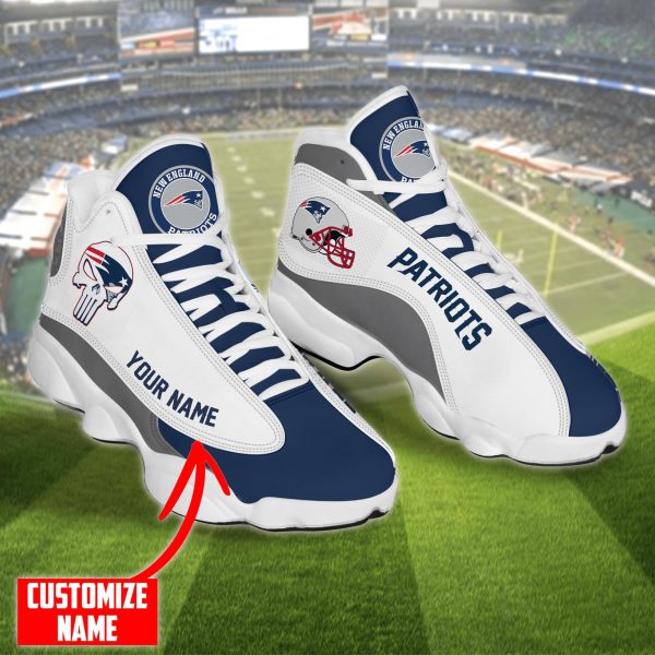 Personalized Nfl New England Patriots Skull Helmet Air Jordan 13 Shoes New England Patriots Air Jordan 13 Shoes
