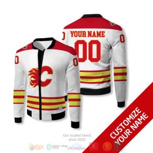 Personalized Nhl Calgary Flames White Red Custom Bomber Jacket Calgary Flames Bomber Jacket