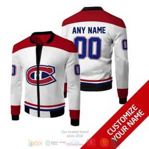 Personalized Nhl Montreal Canadiens White Red Custom Bomber Jacket Montreal Canadiens Bomber Jacket