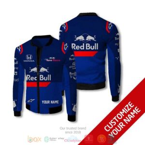 Personalized Red Bull Honda Blue Custom Bomber Jacket Red Bull Racing Bomber Jacket