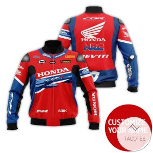 Personalized Red Honda Branded Unisex Racing 3D Bomber Jacket Honda Bomber Jacket