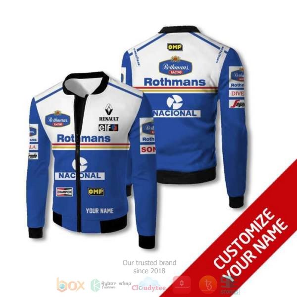 Personalized Rothman Racing Nacional Blue White Custom Bomber Jacket Racing Bomber Jacket