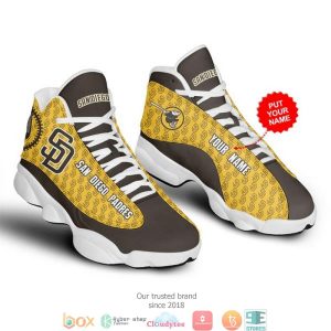 Personalized San Diego Padres Mlb 3 Yellow Air Jordan 13 Sneaker Shoes San Diego Padres Air Jordan 13 Shoes