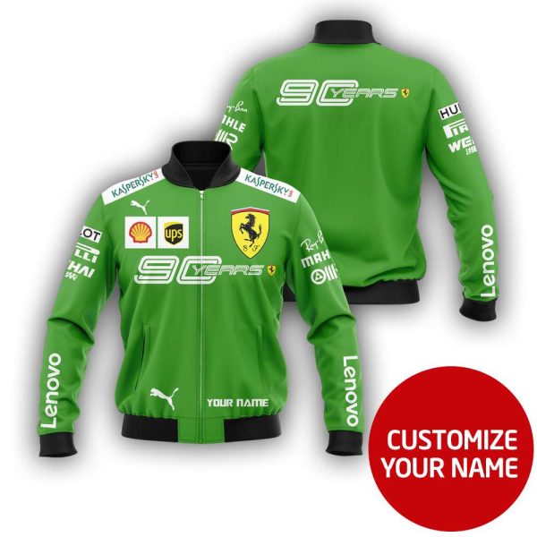 Personalized Scuderia Ferrari Lenovo 90 Years Green Custom Bomber Jacket Ferrari Bomber Jacket