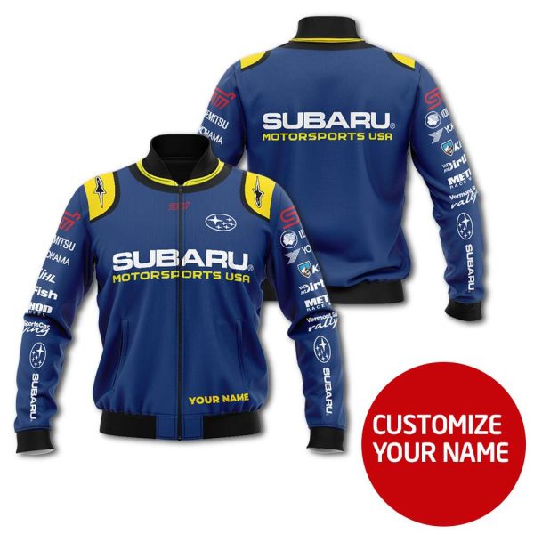 Personalized Subaru Motorsports Usa Blue Custom Bomber Jacket Subaru Bomber Jacket