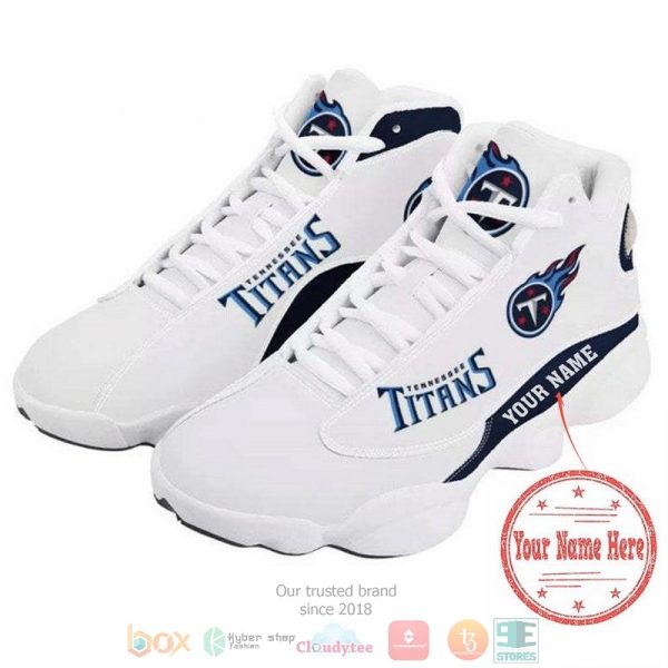 Personalized Tennessee Titans Football Nfl Team Logo Custom White Air Jordan 13 Shoes Tennessee Titans Air Jordan 13 Shoes