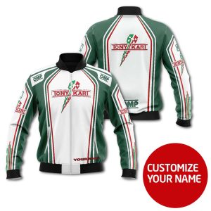 Personalized Tony Kart Racing Team White Dark Green Custom Bomber Jacket Racing Bomber Jacket