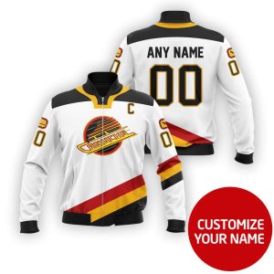 Personalized Vancouver Canucks White Nhl Custom Bomber Jacket Vancouver Canucks Bomber Jacket