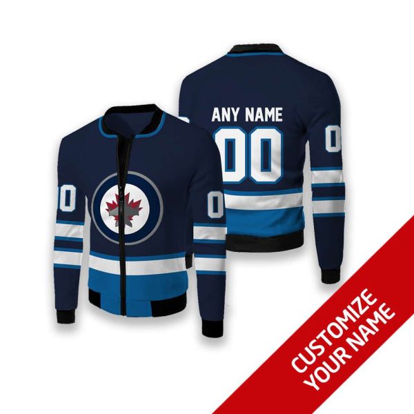 Personalized Winnipeg Jets Blue Nhl Custom Bomber Jacket Winnipeg Jets Bomber Jacket