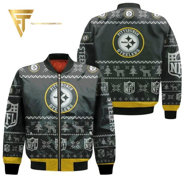 Pittsburgh Steelers Ugly Christmas Full Print Bomber Jacket Pittsburgh Steelers Bomber Jacket