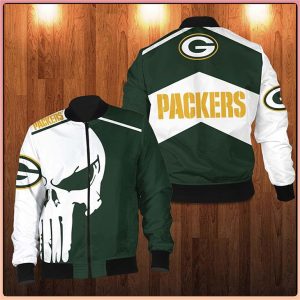 Punisher Skull Green Bay Packers 3D Bomber Jacket Green Bay Packers Bomber Jacket