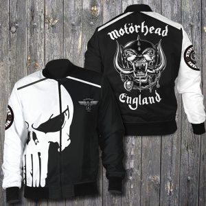 Punisher Skull Motorhead England 3D Bomber Jacket Motorhead Band Bomber Jacket