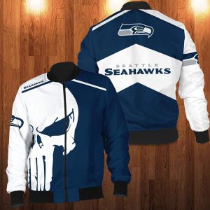 Punisher Skull Seattle Seahawks 3D Bomber Jacket Seattle Seahawks Bomber Jacket