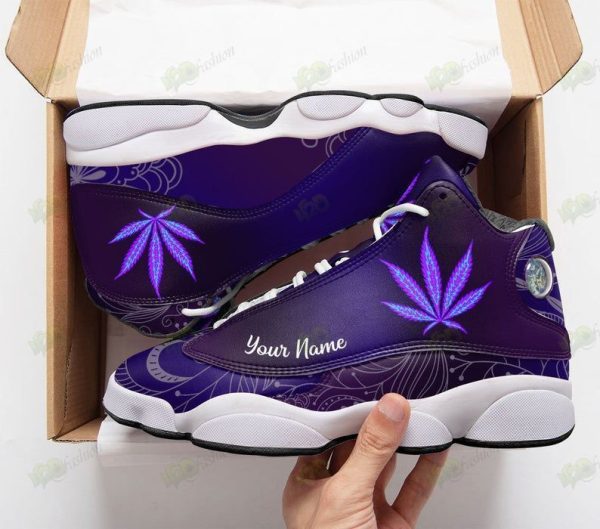 Purple Weed Custom Personalized Name Air Jordan 13 Shoes Purple Air Jordan 13 Shoes