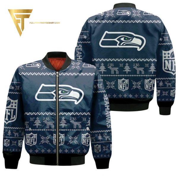 Seattle Seahawks Ugly Christmas Full Printing Bomber Jacket Seattle Seahawks Bomber Jacket