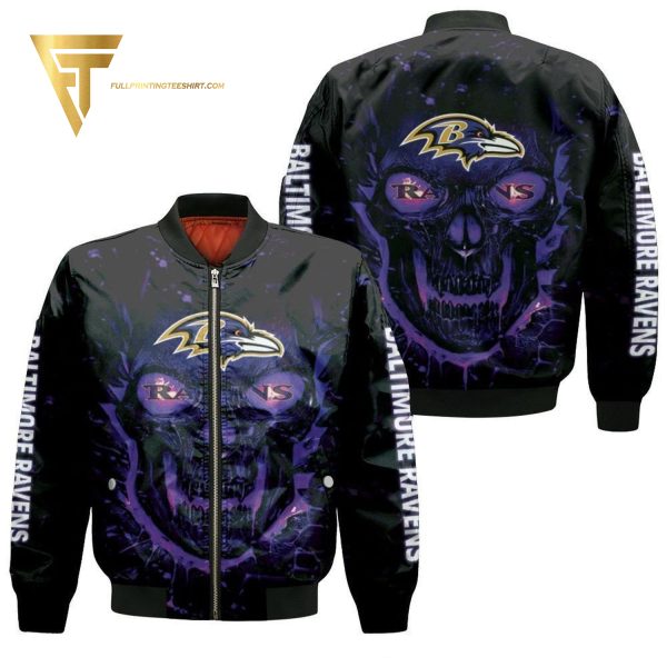 Skull Baltimore Ravens Full Print Bomber Jacket Baltimore Ravens Bomber Jacket