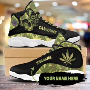 Skull Camo Cannabis Custom Name Air Jordan 13 Sneakers Skull Air Jordan 13 Shoes