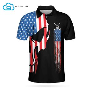 Skull Golf With American Flag Full Printing Polo Shirt Golf Polo Shirts