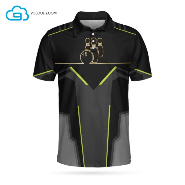 Strike Black And Golden Pattern Bowling Full Printing Polo Shirt Bowling Polo Shirts