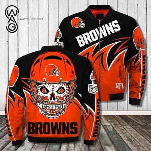 Sugar Skull Cleveland Browns All Over Printed Bomber Jacket Cleveland Browns Bomber Jacket