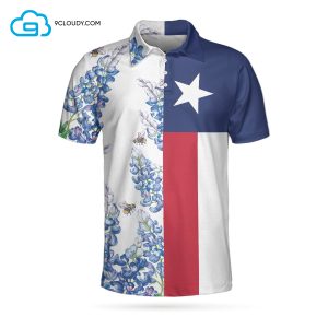 Texas Flag Bluebonnets Full Printing Polo Shirt Texas Polo Shirts